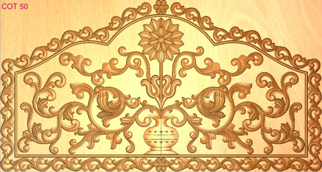 COT DESIGNS - COT-50 Classical Floral Urn Elegance Bed Headboard 3D Relief Model